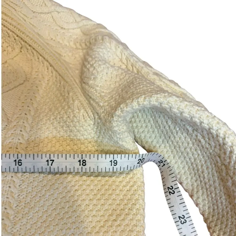 J. Crew Women's Ivory Cream Fisherman Sweater MEDIUM Cotton Cable Knit Crew Neck